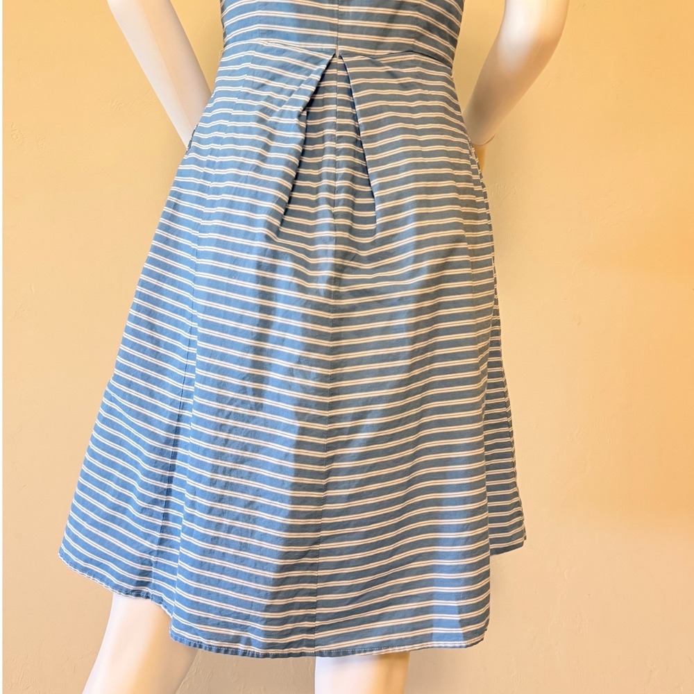 Eliza J Blue White Striped Cotton Fit Flare Dress Sleeveless Pleated Size 2 - Picture 10 of 14